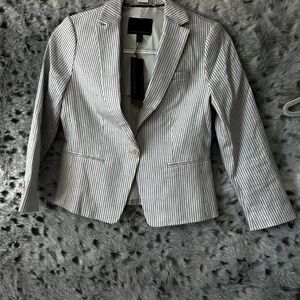 276. Banana Republic Seersucker Striped Linen Cotton Blend Blazer sz 00 nwt